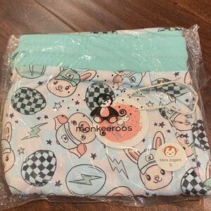 Monkeeroos Bamboo Bunny / Pig Print Men’s Joggers / Pajama Bottoms Small NWT